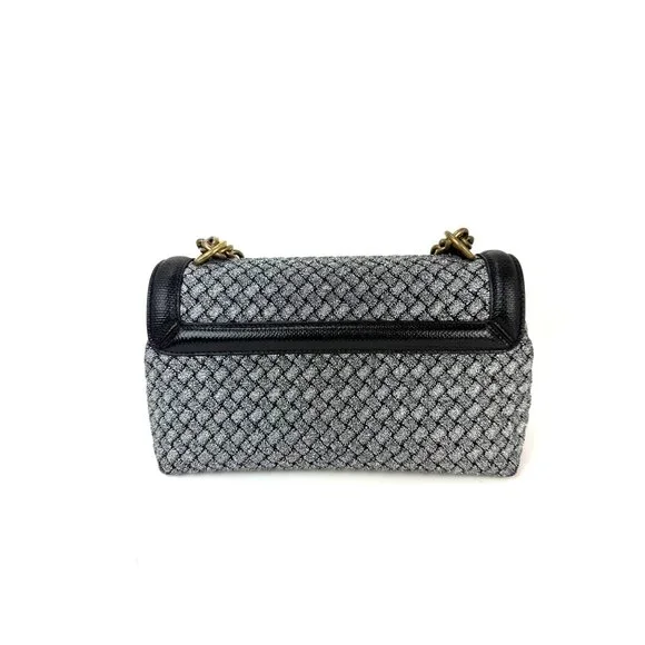 Bottega Veneta Metallic Wool Woven Patent Ayers Olimpia Knot Silver Shoulder Bag - Picture 3 of 12